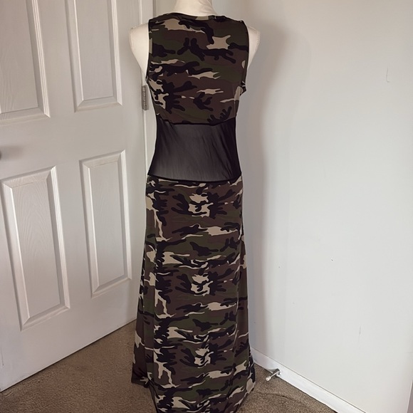 Pat Rego Camo Maxi Dress Size Large Made in USA Stretch Sleeveless - Picture 11 of 13